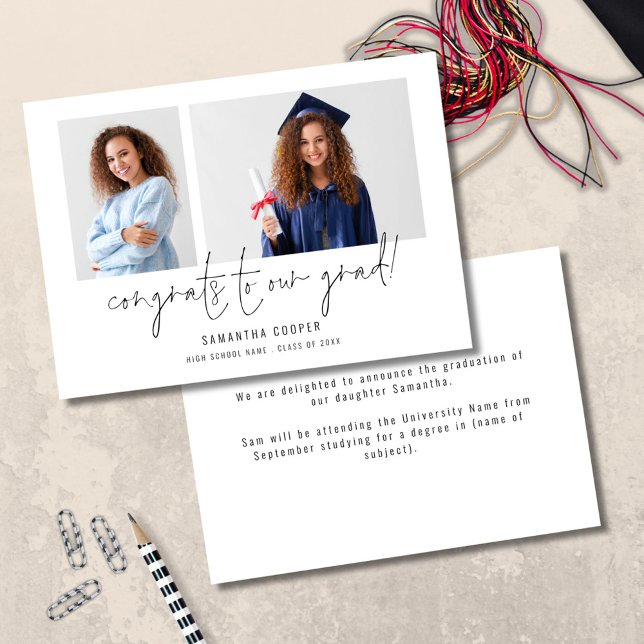 2 Photo Congrats Grad Graduation Announcement (front and back view)
