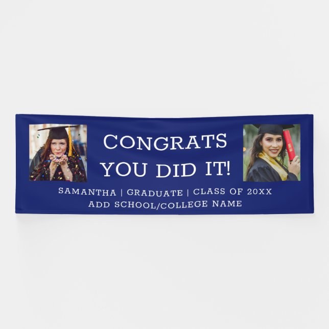 2 Photo Congrats Graduate 2023 Graduation Blue Banner (Horizontal)
