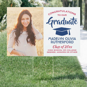 2 Photo Congrats Red White & Blue Graduation Yard Garden Sign