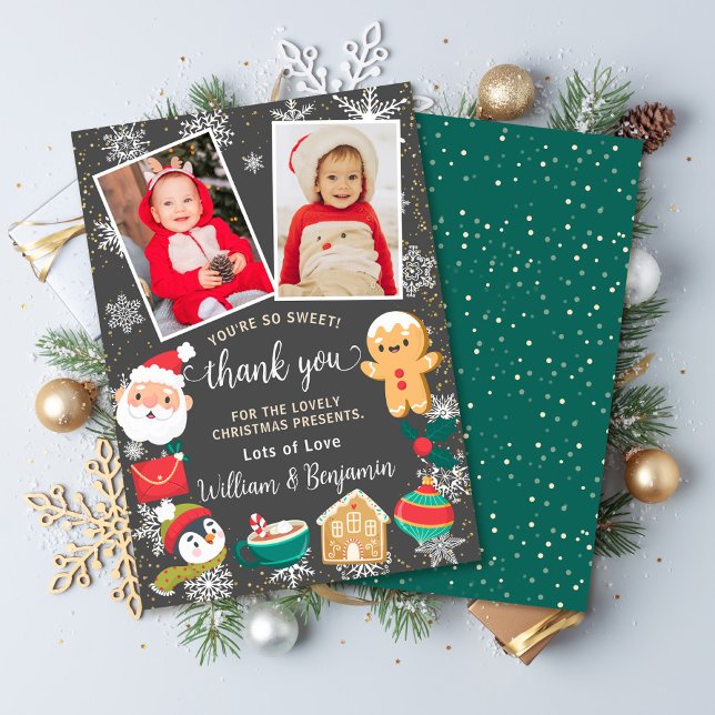 2 Photo Cookies and Cocoa Snow Christmas Party Thank You Card (Creator Uploaded)