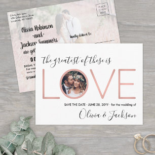 2 Photo Corinthians Love Wedding Save the Date Announcement Postcard