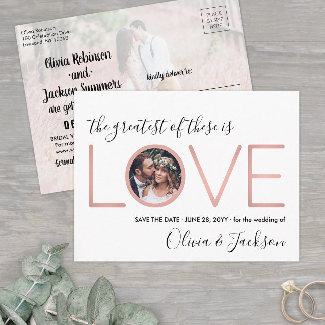 2 Photo Corinthians Love Wedding Save the Date Announcement Postcard (Creator Uploaded)