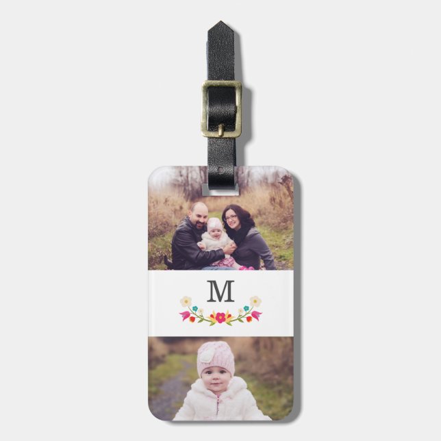 2 Photo | Country Floral Monogram Luggage Tag (Front Vertical)