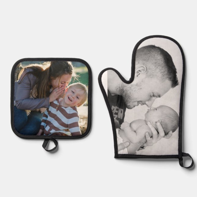 2 Photo Custom Double Sided  Oven Mitt & Pot Holder Set (Front)