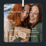2 Photo Custom Most Beautiful Women Alive  Metal Tree Decoration<br><div class="desc">Celebrate the beautiful love you share with this elegant, magazine-style custom photo ornament. It's the perfect romantic gift for your wife or girlfriend for Christmas, an anniversary, or a birthday. This design can be personalised with two of your favourite photos together. To add your pictures, simply click on "personalise" and...</div>