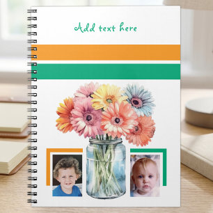 2 photo custom text flowers green orange notebook