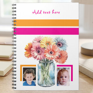 2 photo custom text flowers pink orange notebook