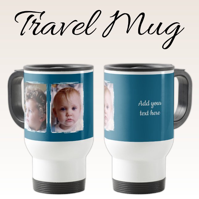 2 photo custom text white blue travel mug (Creator Uploaded)