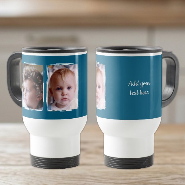 2 photo custom text white blue travel mug (Creator Uploaded)