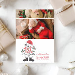 2 Photo Cute Santa Baby 1st Christmas Holiday Card<br><div class="desc">Celebrate your newborn’s first Christmas with this sweet and festive photo card featuring playful holiday elements like Santa’s boots, holly, and a red hat. Designed for proud new parents, this adorable layout pairs your baby's photo with their birth details and name, creating a keepsake that will melt hearts for years...</div>