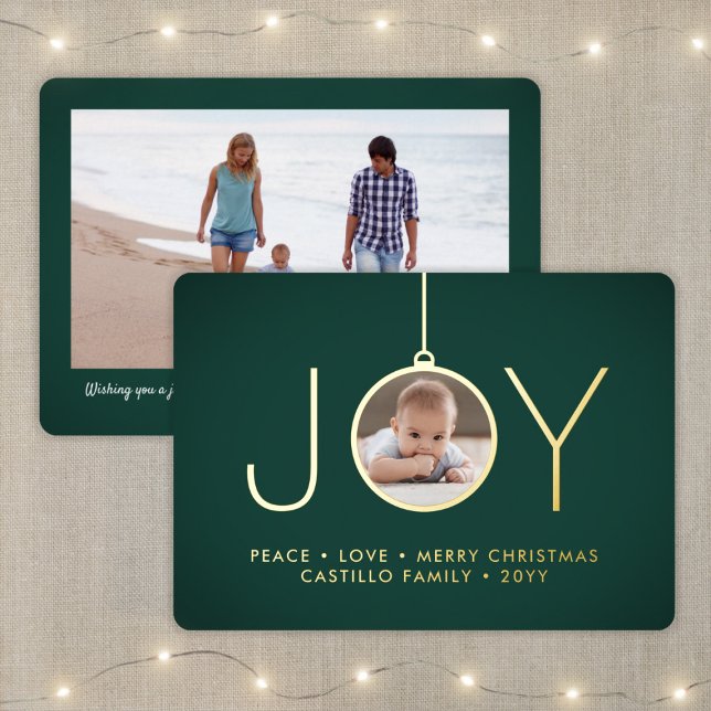 2 Photo Dark Green Modern Joy Christmas Ornament (Creator Uploaded)