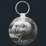 2 Photo Double Sided Round Template Love Metal Key Ring<br><div class="desc">Fully customisable 2 black and white photo edge print template double sided love text circle metal keychain.</div>