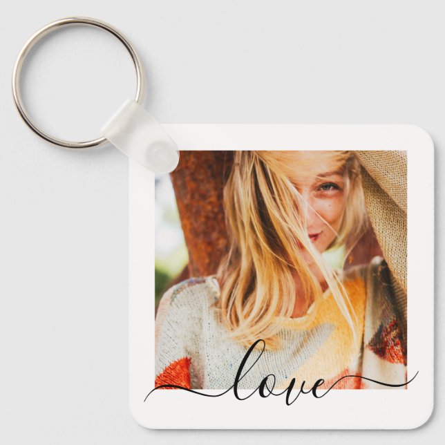 2 Photo Double Sided Template Love Text Metal Keyc Key Ring (Front)