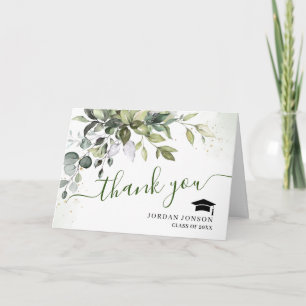 2 PHOTO Elegant Eucalyptus Greenery Graduation  Thank You Card