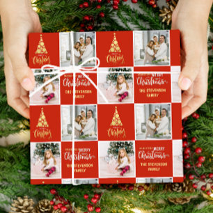 2 Photo Elegant Merry Christmas Gold  Wrapping Paper