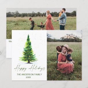 2 PHOTO Elegant Minimalist Christmas Tree Greeting Holiday Card