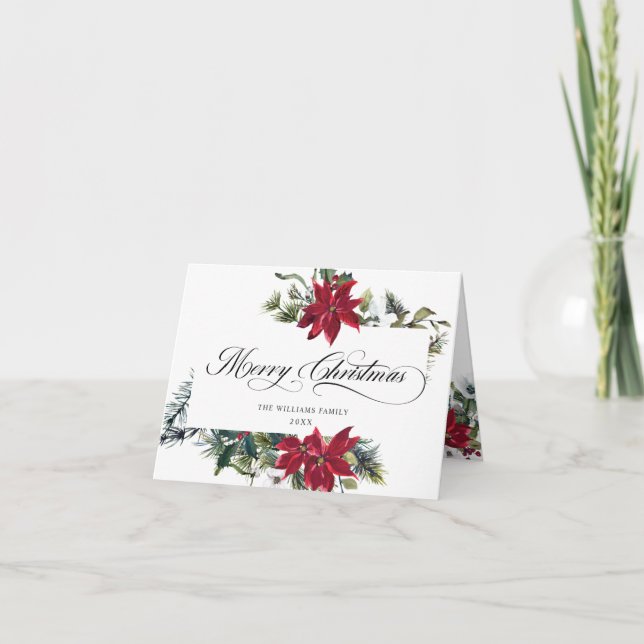 2 PHOTO Elegant Poinsettia Christmas Greeting Holiday Card (Front)