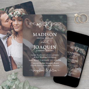 2 Photo Elegant Script Simple Monogrammed Wedding Invitation
