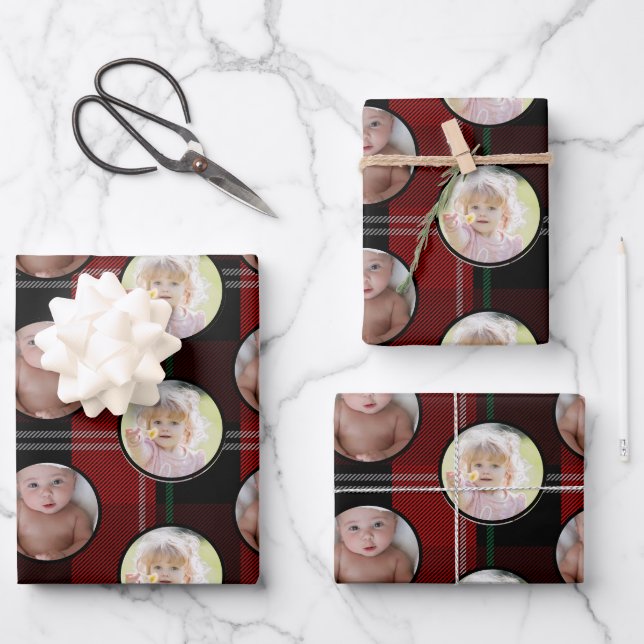 2-Photo Family Photo Christmas Wrapping Paper Sheet (Front)