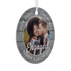 2 Photo First Christmas Engaged Grey Faux Wood