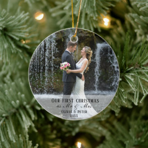 2 Photo First Christmas Married as Mr. & Mrs. Ceramic Tree Decoration