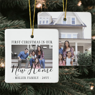 2 Photo First Christmas Our New Home Black & White Ceramic Ornament