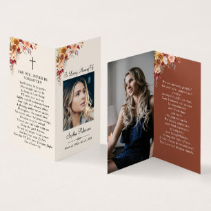 2 Photo Floral Memorial Folder Cream Prayer Card