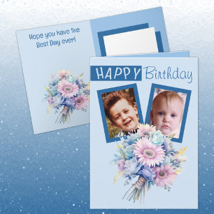 2 photo gerbera blue birthday card