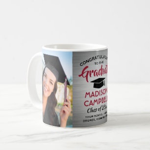 2 Photo Graduation Brushed Grey Red and Black Coffee Mug