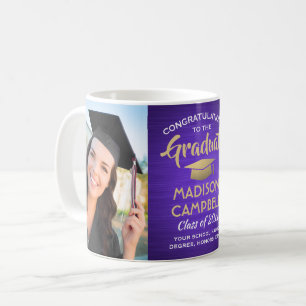 2 Photo Graduation Brushed Purple Gold and White Coffee Mug