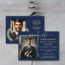 2 Photo Graduation Collage Script Navy Blue & Gold