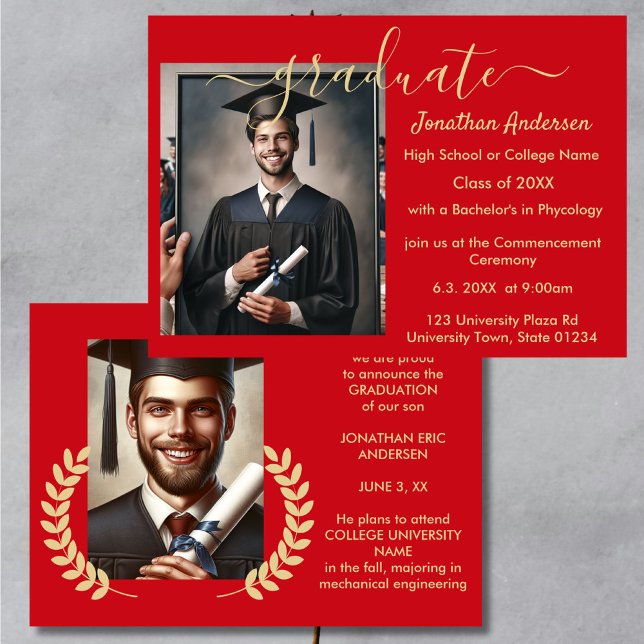 2 Photo Graduation Collage Script Red & Gold Announcement (Creator Uploaded)