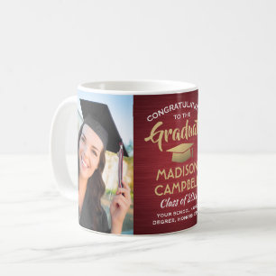 2 Photo Graduation Congrats Brushed Burgundy Gold Coffee Mug