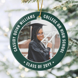 2 Photo Graduation Elegant Modern Green and White Ceramic Tree Decoration