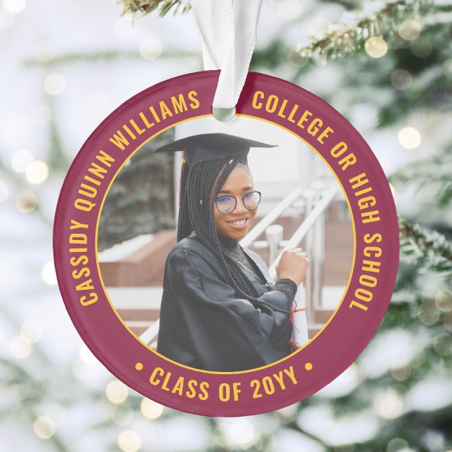 2 Photo Graduation Modern Maroon Red Gold Yellow Ornament (Creator Uploaded)