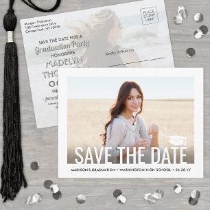2 Photo Graduation Modern Minimalist Save the Date Announcement Postcard