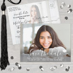 2 Photo Graduation Modern Script Save the Date Announcement Postcard<br><div class="desc">Announce the joyful news of an upcoming graduation party with chic modern 2 photo save the date postcard invitations. The wording on this template is simple to personalize with the graduate's name, class year and other announcement details. The colors, font styles and overlay opacity can be easily customized with the...</div>