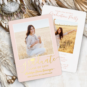 2 Photo Graduation Party Modern Blush Pink & Real
