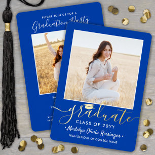 2 Photo Graduation Party Royal Blue White and Gold