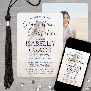 2 Photo Graduation Party Simple Black Text Overlay Invitation