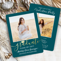 2 Photo Graduation Party Teal White and Gold
