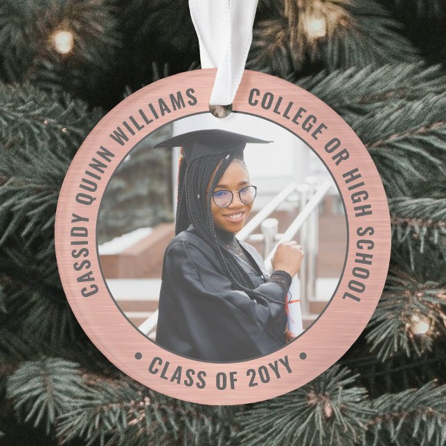 2 Photo Graduation Pink Rose Gold Trendy Girly Ornament (Creator Uploaded)