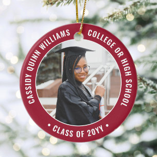 2 Photo Graduation Red White Class of 2019 Picture Ceramic Tree Decoration