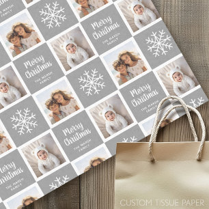 2 Photo Grey Neutrals Merry Christmas Snowflakes Tissue Paper