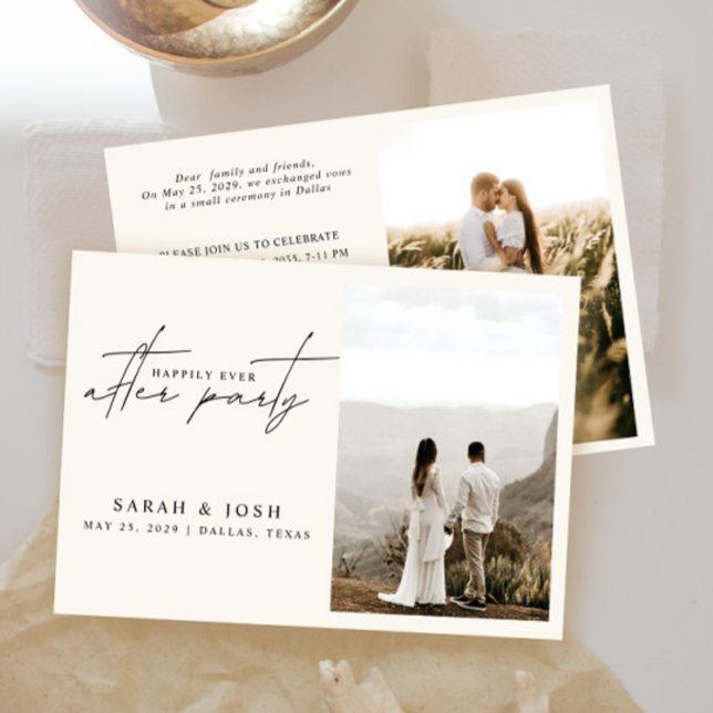 2 Photo Happily Ever After Cream Wedding Reception Announcement (Easily personalize these cream wedding reception invites with your photos and details!)