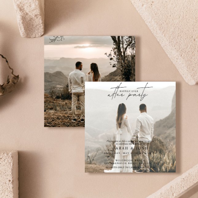 2 Photo Happily Ever After Party Wedding Reception Announcement (Easily personalize this photo wedding reception invitation with your photo and unique details.)