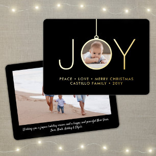 2 Photo Joy Christmas Ornament Chic Black Modern
