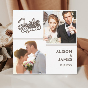 2 Photo Just Married Modern Script Heart Wedding  Announcement