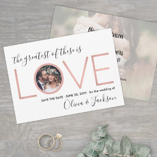 2 Photo Love Pink Rose Gold Unique Modern Wedding Save The Date