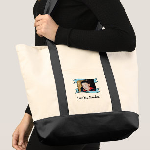2 photo love you grandma blue tote bag